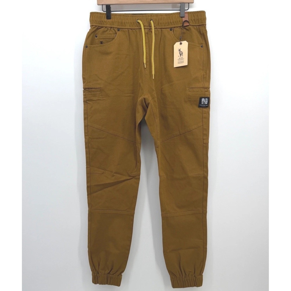 Flag Nor Fail Goat Jogger Pants Mens L Brown Canvas Cargo Utility Streetwear NEW - Picture 3 of 16